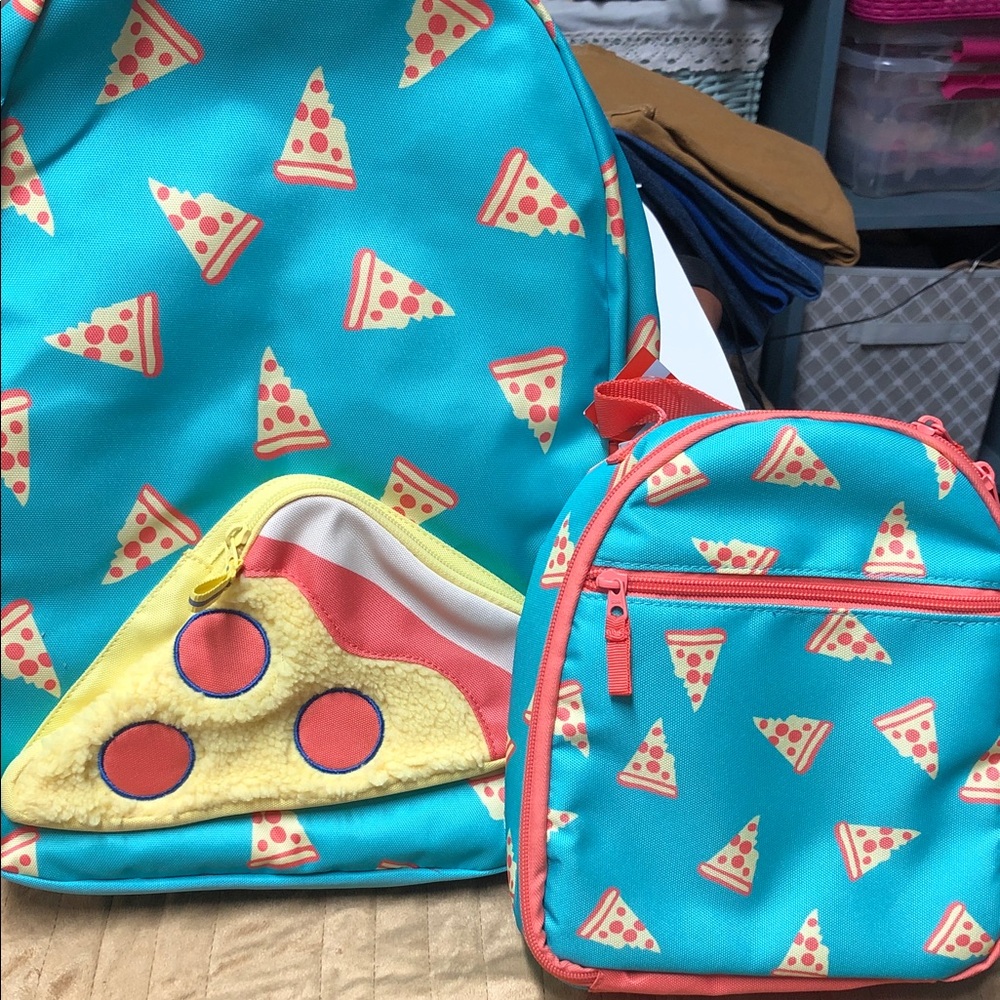Cat & Jack Teal and Coral Pizza Backpack Set